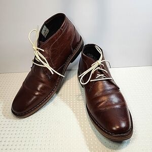 Men 10 Steve Madden Cognac Brown Ankle Leathe Dress Derby Chukka Boot Distressed